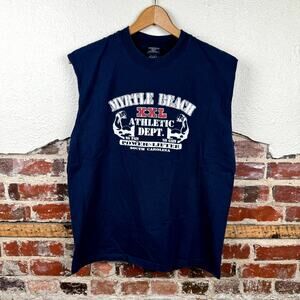 Vintage Myrtle Beach Shirt Size Large Blue Sleeveless Athletic Dept Powerlifter